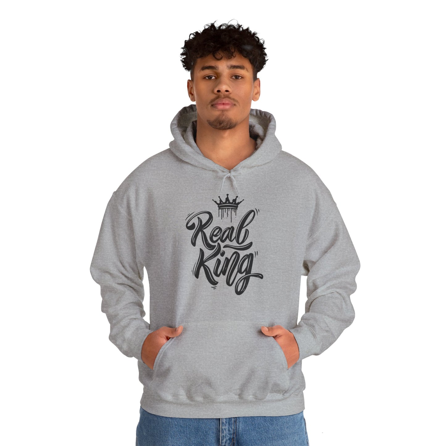 Real King, black text, Hoodie