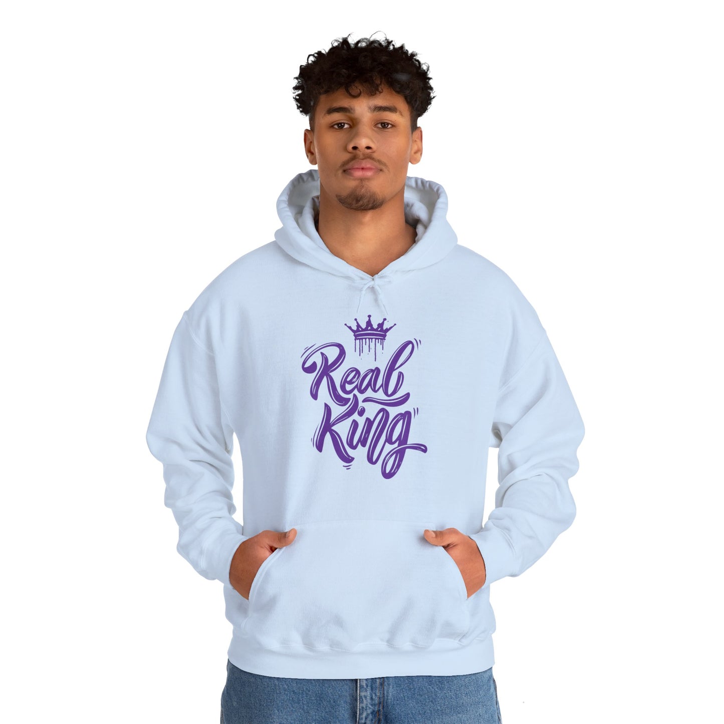 Real King, purple text, Hoodie