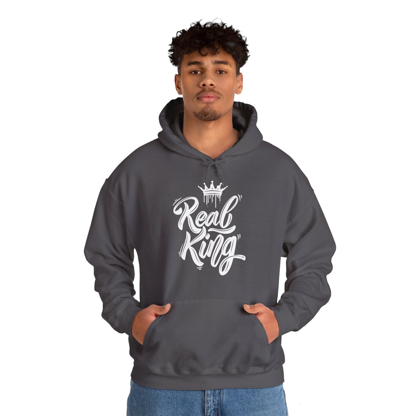 Real King, white text, Hoodie