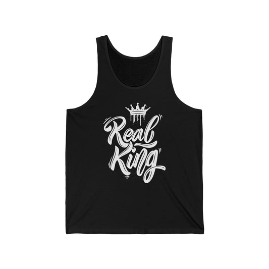 Real King, white text, Tank Top