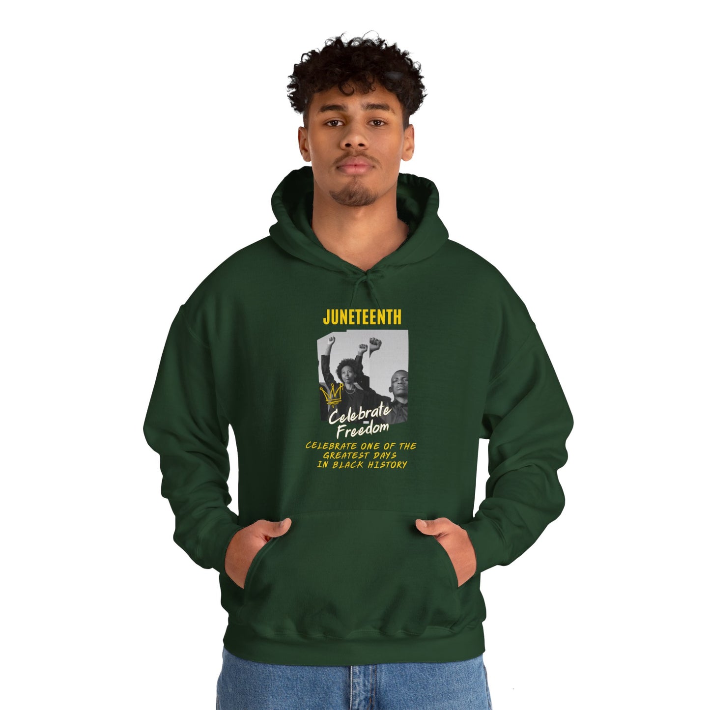 Juneteenth, Celebrate Freedom, gold text, Hoodie