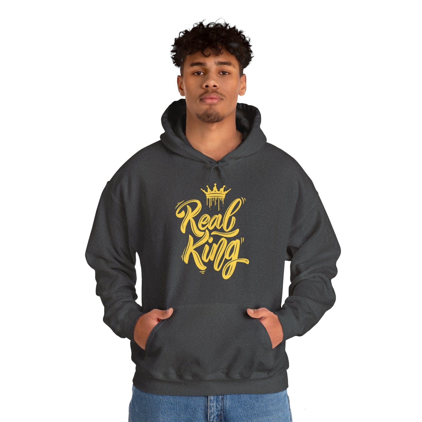 Real King, gold text, Hoodie