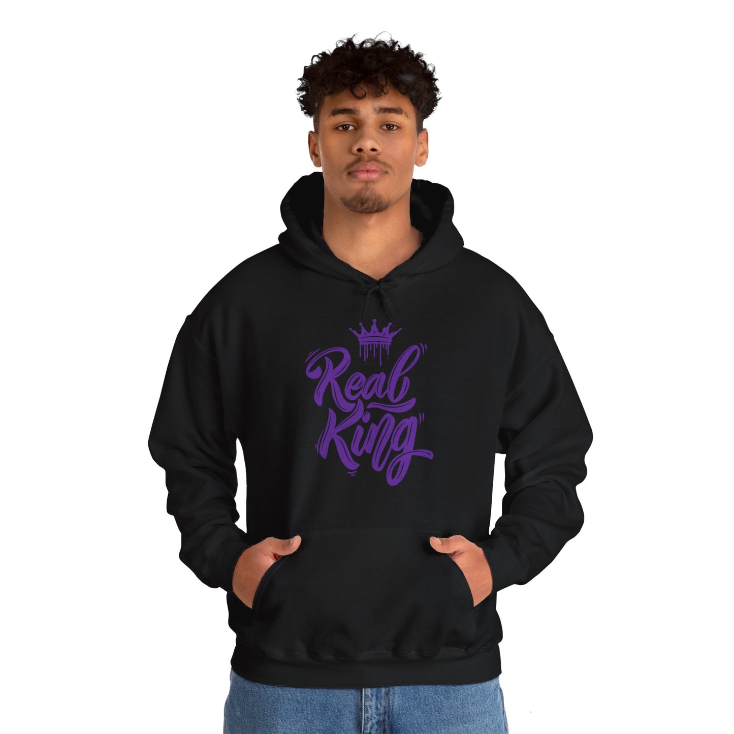 Real King, purple text, Hoodie