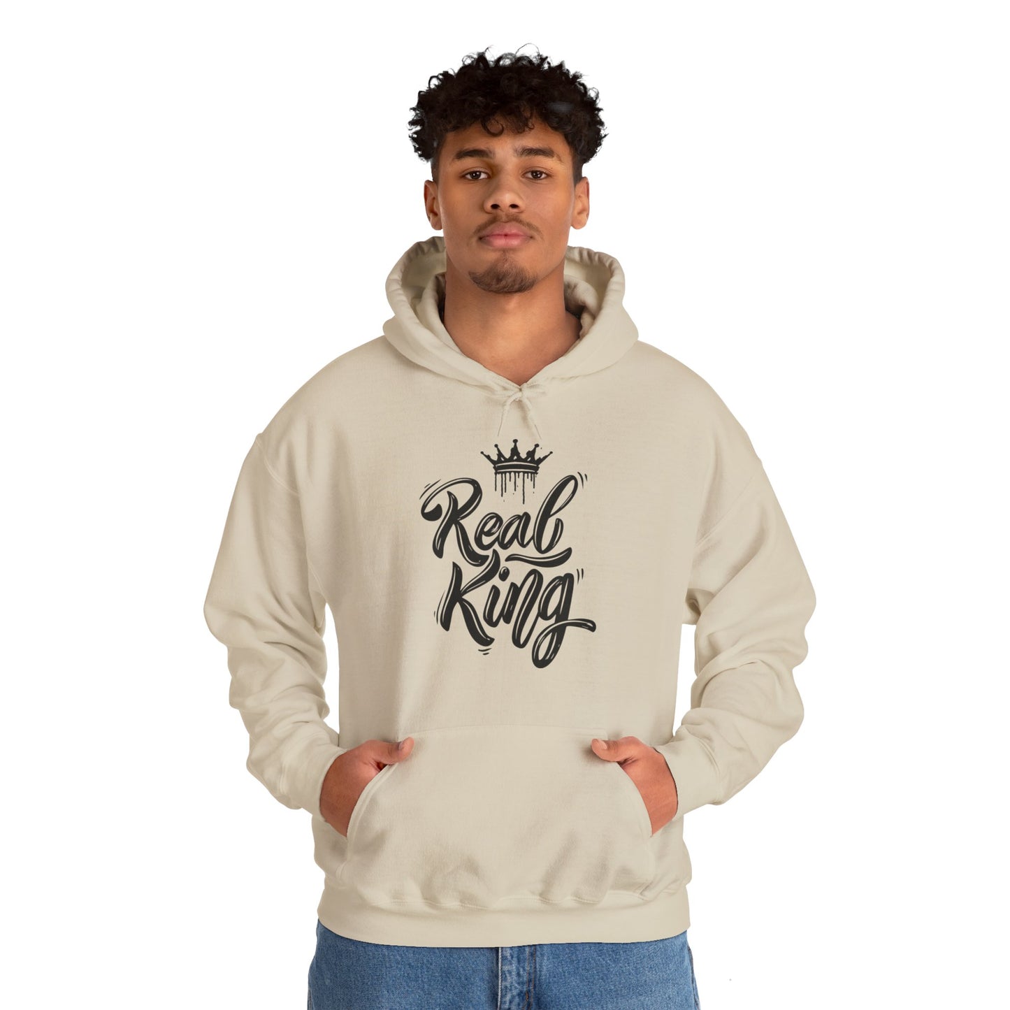 Real King, black text, Hoodie