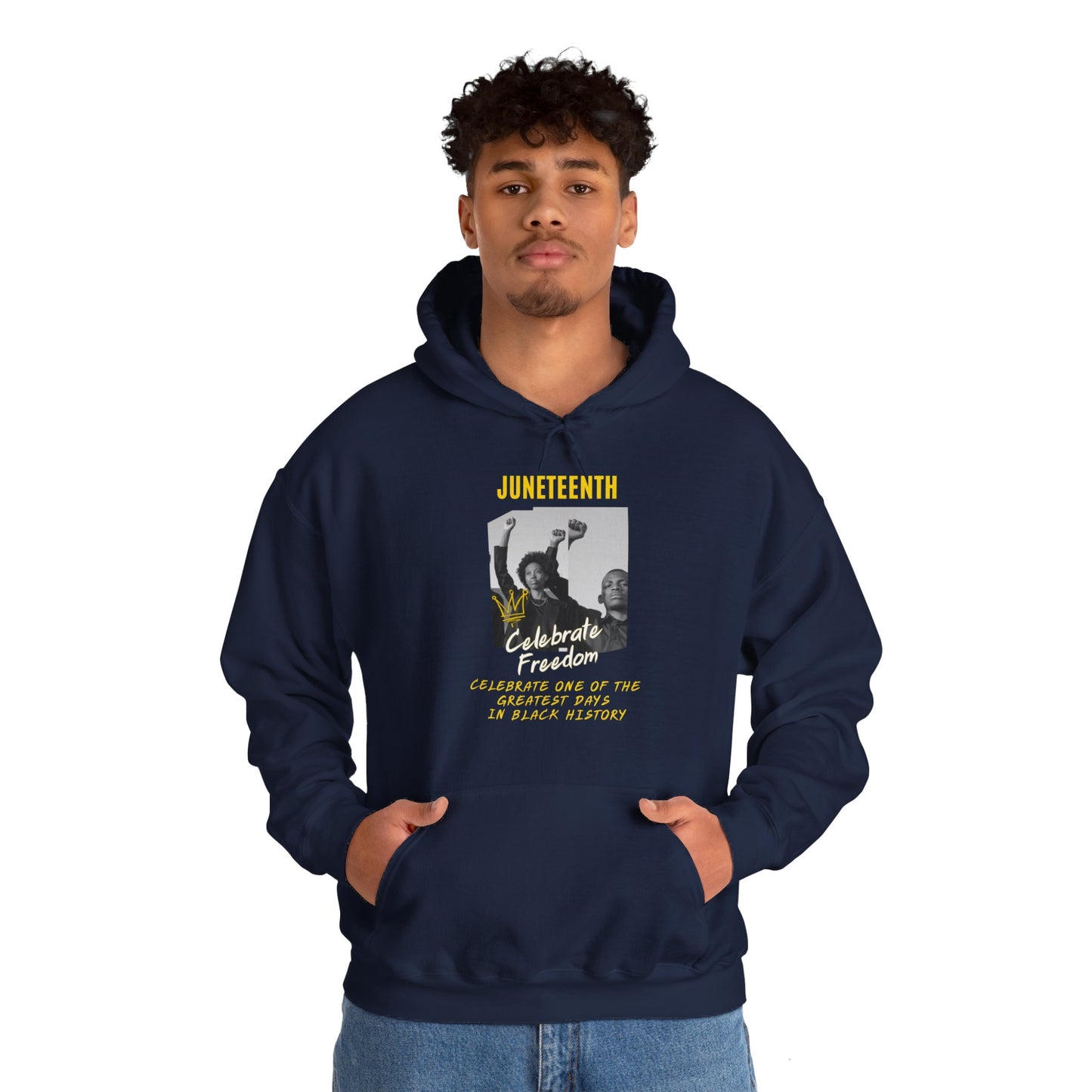 Juneteenth, Celebrate Freedom, gold text, Hoodie