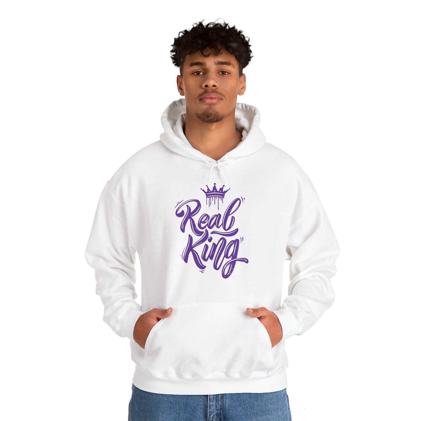 Real King, purple text, Hoodie