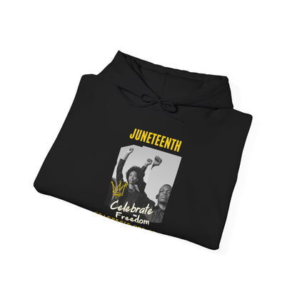 Juneteenth, Celebrate Freedom, gold text, Hoodie