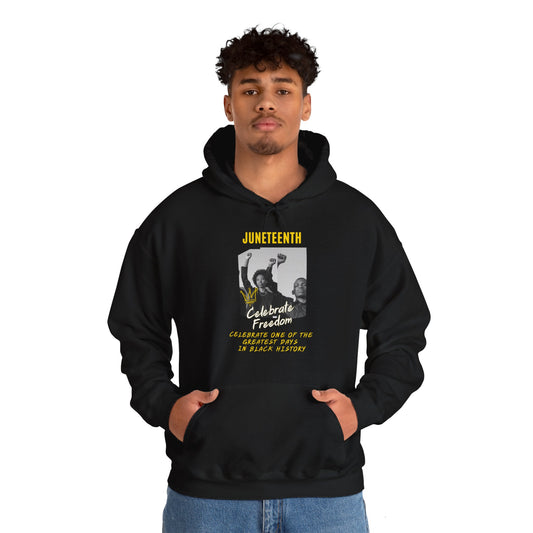 Juneteenth, Celebrate Freedom, gold text, Hoodie